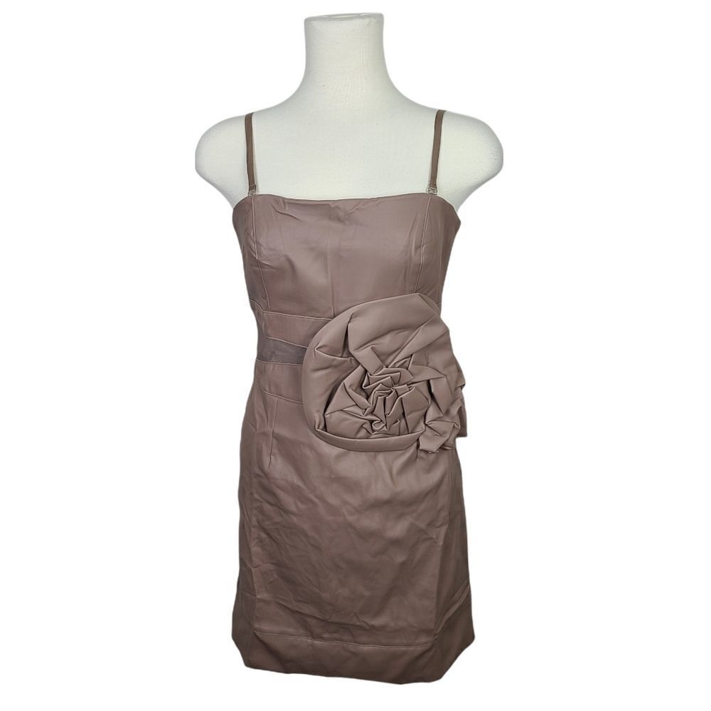 LUCY Paris Taupe Tan Faux Leather Rosette Waist Bodycon Sheath Mini Dress Large